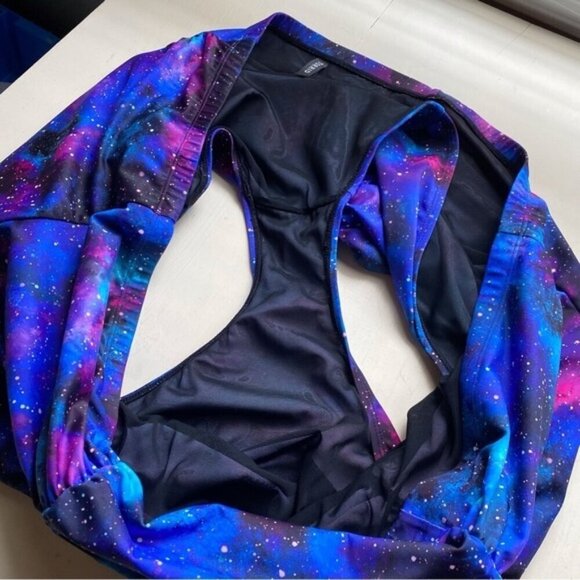 Torrid Swim Bottom Woman 6 Galaxy Mesh High Rise Ruched Detail Purple Blue - Picture 6 of 11